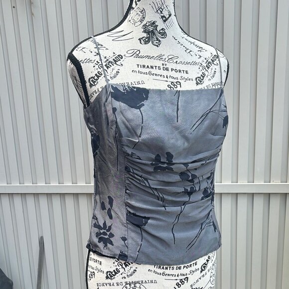 Vintage Y2K Silk Blend Guess Collection Gray Floral Corset Style Blouse Cami Top - Picture 1 of 12